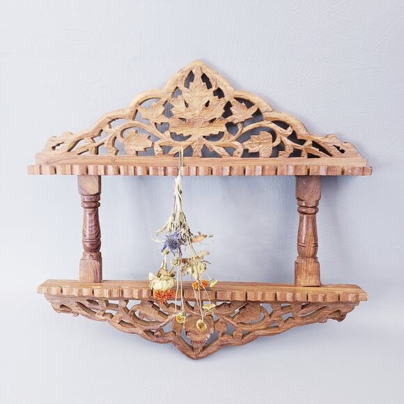 Vintage Sheesham Wood Spoon Rack-Carved Wood Necklace Organizer - Picture 4 of 11